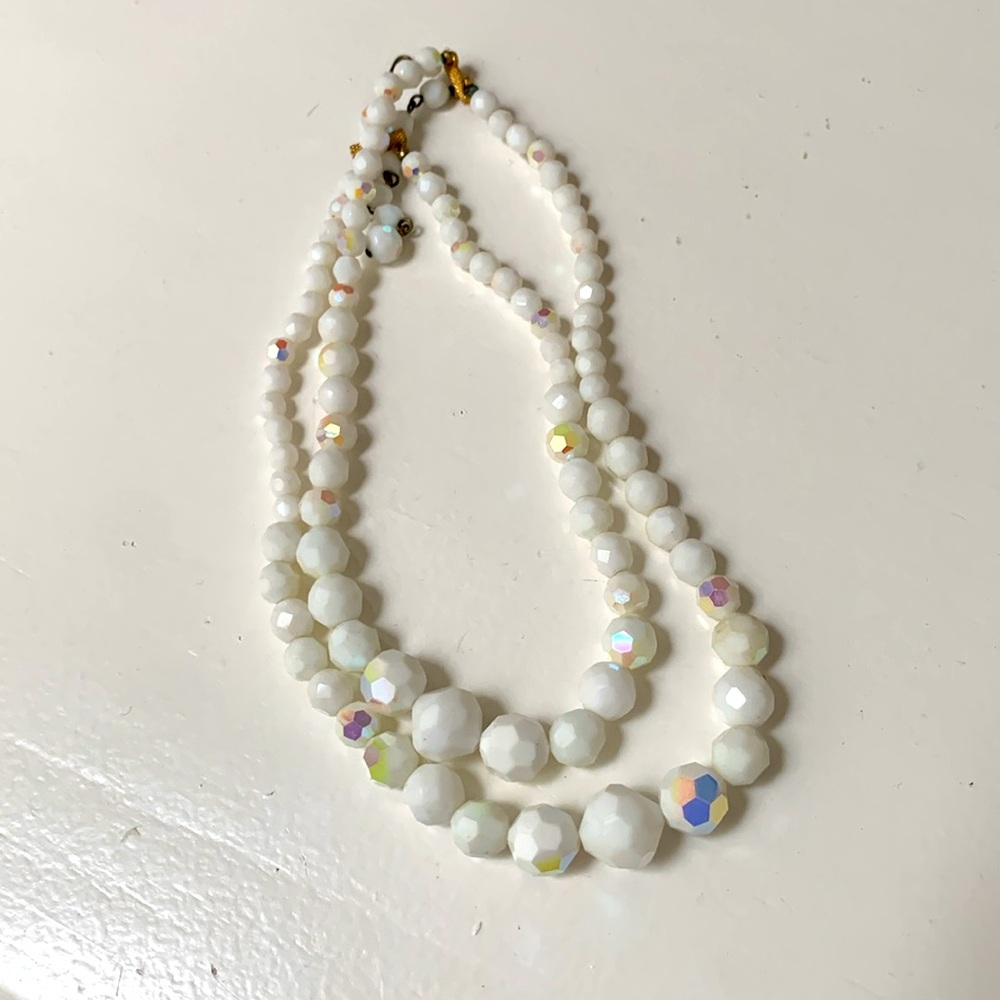 White aurora borealis vintage crystal dbl strand choker